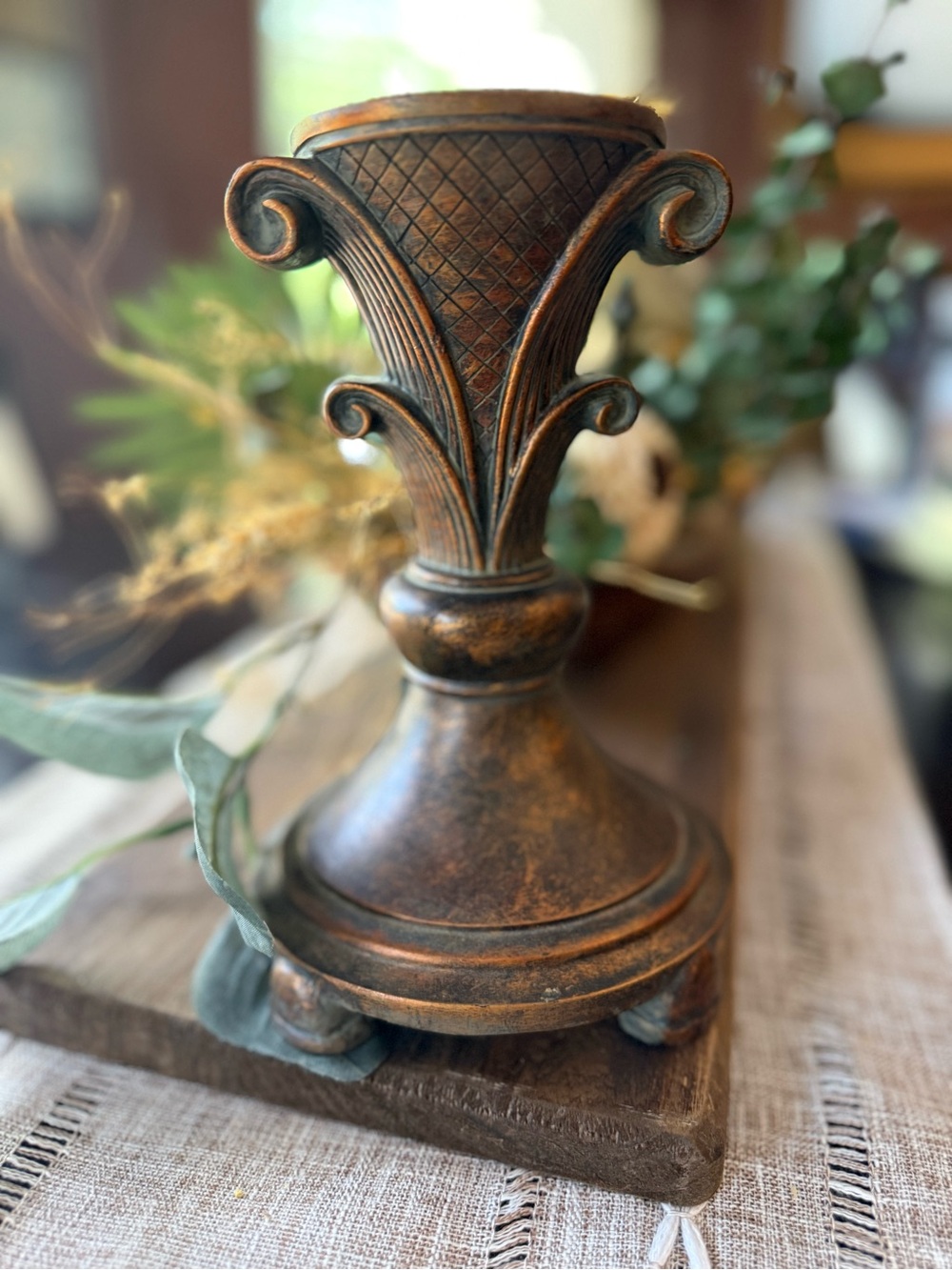Resin Candle Holder 8” Hollywood Regency